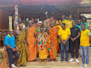 A Group Picture Of The Team From MTN And Chiefs Of The Kwahu Traditional Council At Abene