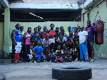 Joshua Buatsi with some juvenile boxers in Ghana
