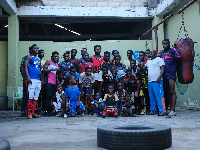 Joshua Buatsi with some juvenile boxers in Ghana