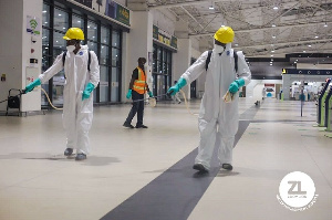 Zoomlion personnel spraying Kotoka International Airport