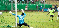 Inter Allies goalkeeper Rashid Seidu in action