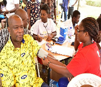 Samuel Koranteng donating blood to save a life