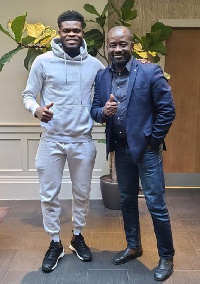 Black Stars midfielder, Thomas Partey and GFA President, Kurt Okraku