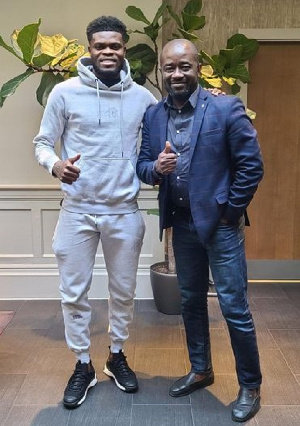 Black Stars midfielder, Thomas Partey and GFA President, Kurt Okraku