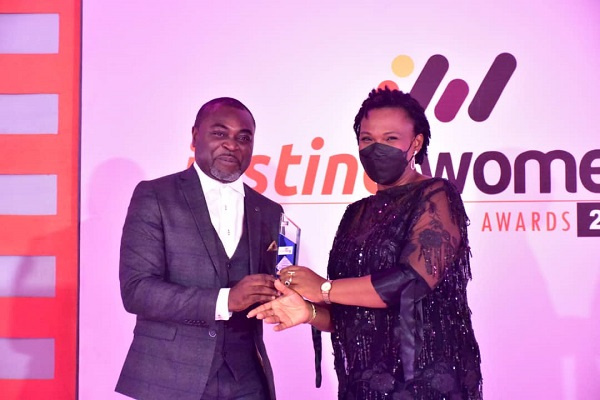 Jemima Kotei Walsh, Chief Customer Relations Officer at MTN receiving the award