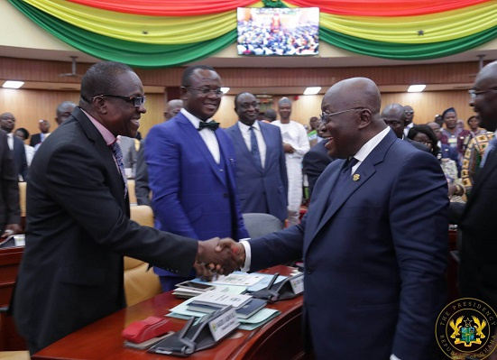 Alban Bagbin exchanges pleasantries with President Akufo-Addo in Parliament