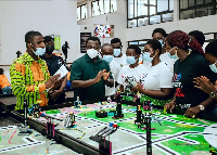 Deputy Education Minister John Ntim Fordjour with some STEM students