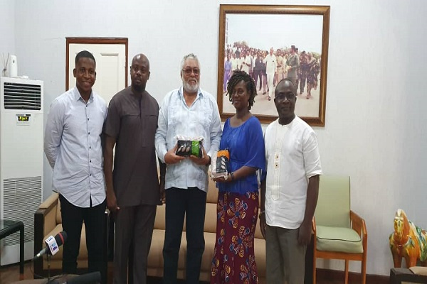 Former President, Jerry John Rawlings with some Rice Value Chain Actors