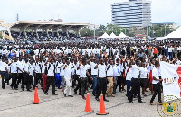 NABCO employees march at the Independence Square in Accra