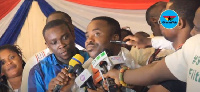 The new Gt. Accra Regional Chairman of NPP, Divine Otoo Agorhom addressing the crowd after the polls