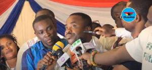 The new Gt. Accra Regional Chairman of NPP, Divine Otoo Agorhom addressing the crowd after the polls