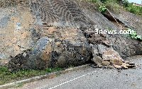 A section of the aburi road with the land slide