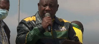 South Africa and Africa National Congress president, Cyril Ramaphosa addresses a crowd of supporters