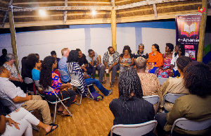 The team together with some officials at e-Ananse library