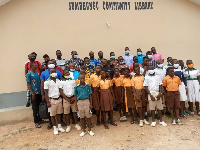 Students at the commissioning of the extended Sumbrungu Community library