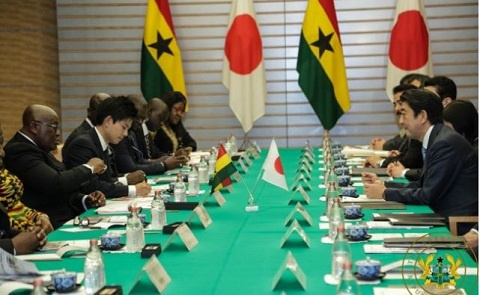 President Akufo-Addo at a joint press conference with the Prime Minister of Japan and his government