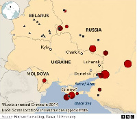 Map wey dey show Russian troops near Ukraine, Feb 2022