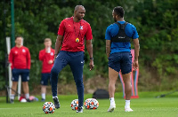 Crystal Palace manager, Patrick Vieira and Jordan Ayew