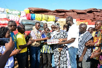 Presentation of the relief items to the Chief of Anyako, Togbe Dukli Attipoe