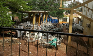 Abandoned broken hospital beds rusting away