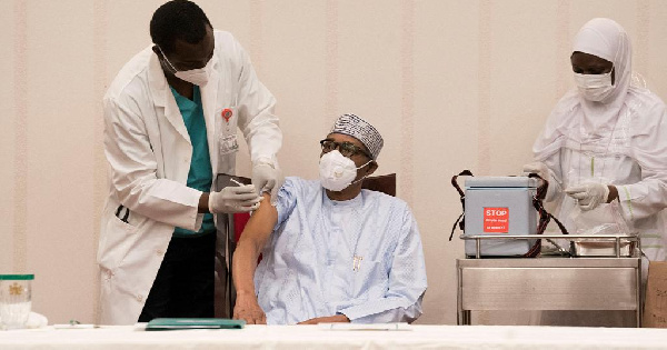 Nigeria President Muhammadu Buhari Receives his first dose of the Oxford/AstraZeneca