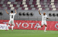 Andre Ayew (right) celebrates scoring a goal for his club Al Sadd