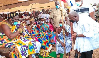 Nana Kwame Akonu X (seated) being greeted by Vice-President Dr Mahamudu Bawumia