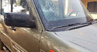 A windscreen of Gyaama Pensan school vehicle smashed by the students