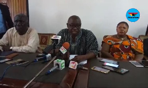 Brong Ahafo Regional Minister, Kweku Asomah-Cheremeh (M) addressing the press