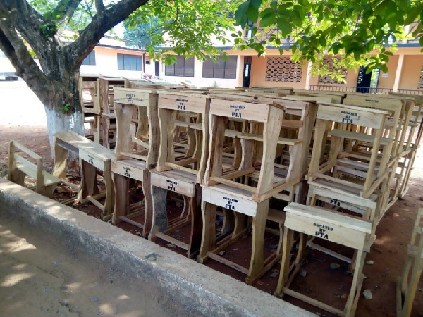 Some of the desks provided by the school's PTA