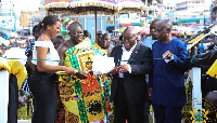 Otumfuo Osei Tutut II, Nana Addo and the Ashanti Regional Minister, Simon Osei Mensah