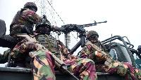 Kenyan soldiers serving under African Community Regional Force  patrolling Kibati in DRC