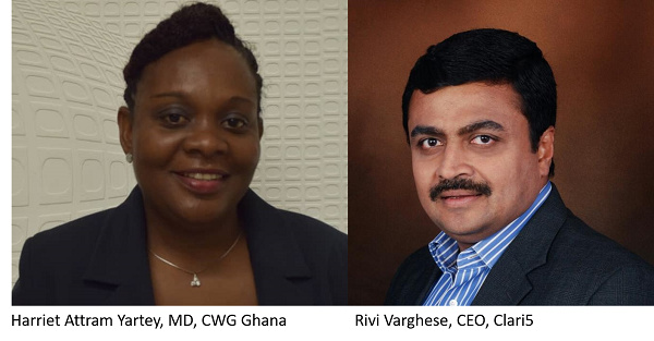 Harriet Attram Yartey, Managing Director, CWG Ghana,Rivi Varghese, CEO, Clari5