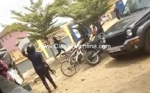 The okada riders pelted the police officers with stones