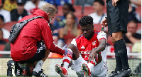 Partey being attended to after sustaining an injury | File photo