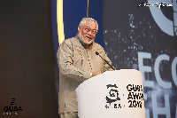 Jerry John Rawlings delivering the keynote address at the 2018 GUBA Awards in London