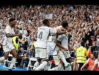 Real Madrid players celebrate after securing a massive win against Barcelona at Santiago Bernabeu