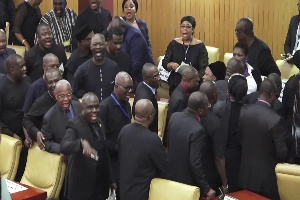 Members of the minority side walking out of parliament