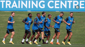 Kwadwo Asamoah joined his teammates as they went through some rigorous training sessions