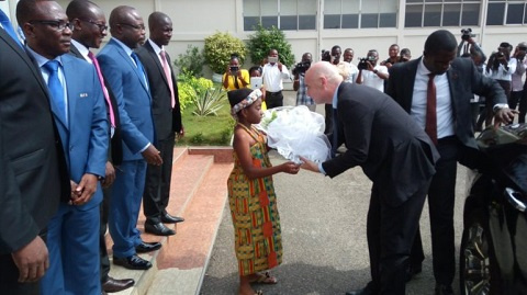 Infantino welcomed at the airport by Ghana FA president, Kwesi Nyantakyi