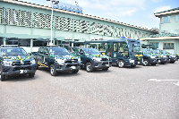 Comptroller-General of Immigration (CGI), Mr. Kwame Asuah Takyi recieving the vehicles