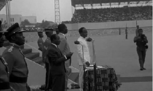 Nkrumah is seen here at the 1965 Republic Day celebrations at the Independence Square