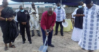 Rev. Dr. Deegbe breaking the ground for the commencement of work