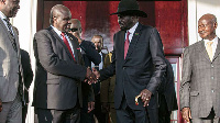 South Sudan's First Vice President Riek Machar and President Salva Kiir, PHOTO | AFP