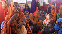 Internally displaced Somali women with their children at the feeding centre in Barwaaqo near Baidoa