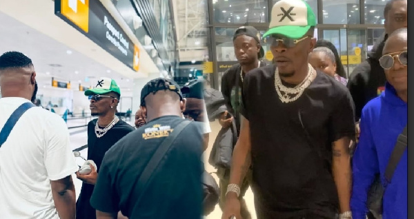 Shatta Wale's arrival at the airport in London