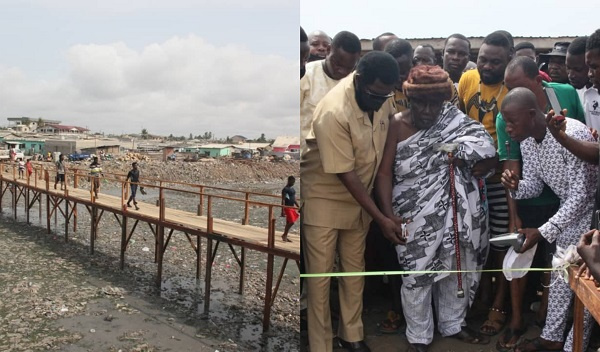 Member of Parliament for Ablekuma South, Alfred Oko Vanderpuije commissioning the wooden footbridge