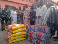 Ga West and North Council of Zongo Chiefs presenting items to Amasaman Mantse