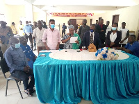 Hajia Fati Saaka (with mic) administering the oath of secrecy