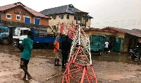 A high tension pole on a building in Sampa